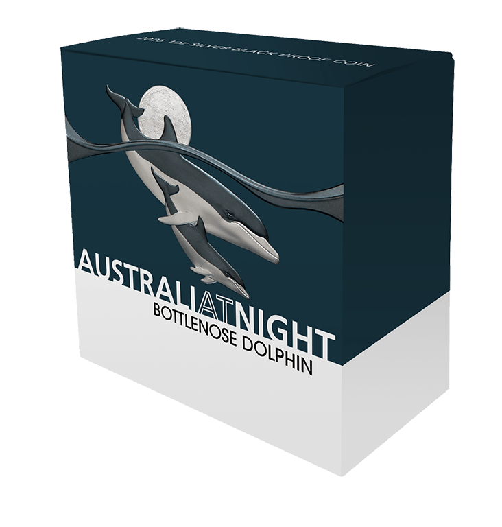 Australia At Night - 2025 Bottlenose Dolphin $1 1oz Silver Black Proof Coin
