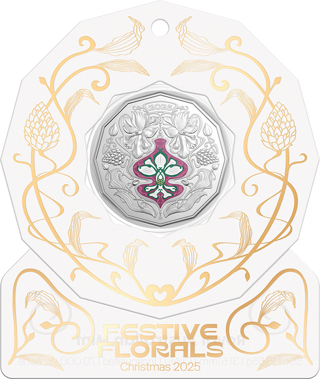 Christmas Festive Florals 2025 50c Coloured Unc Coin Card - Singles - Nova Coins