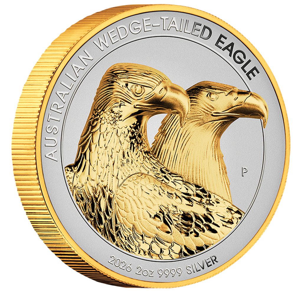 Wedge Tailed Eagle 2026 $2 2oz Silver Enhanced Reverse Proof Ultra High Relief Gilded Coin