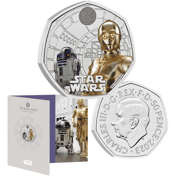 2023 50p Star Wars R2-D2 and C- C3PO Coloured BUNC Coin