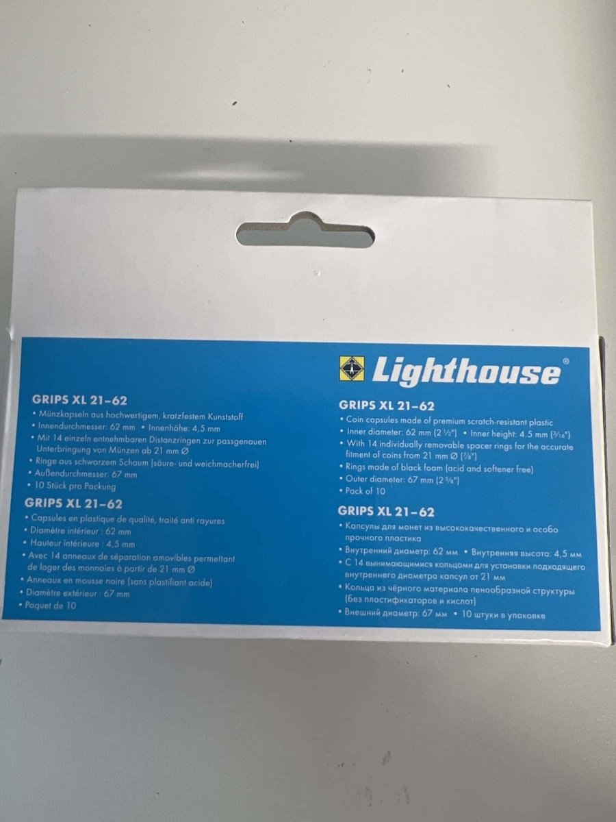 Lighthouse Grips XL 21 - 62mm Coin Capsules - Nova Coins