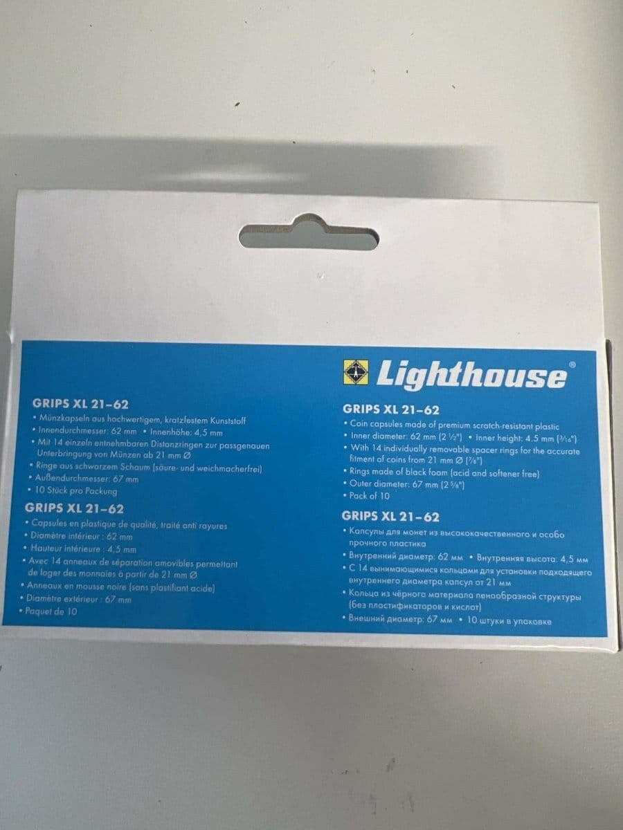 Lighthouse Grips XL 21 - 62mm Coin Capsules - Nova Coins