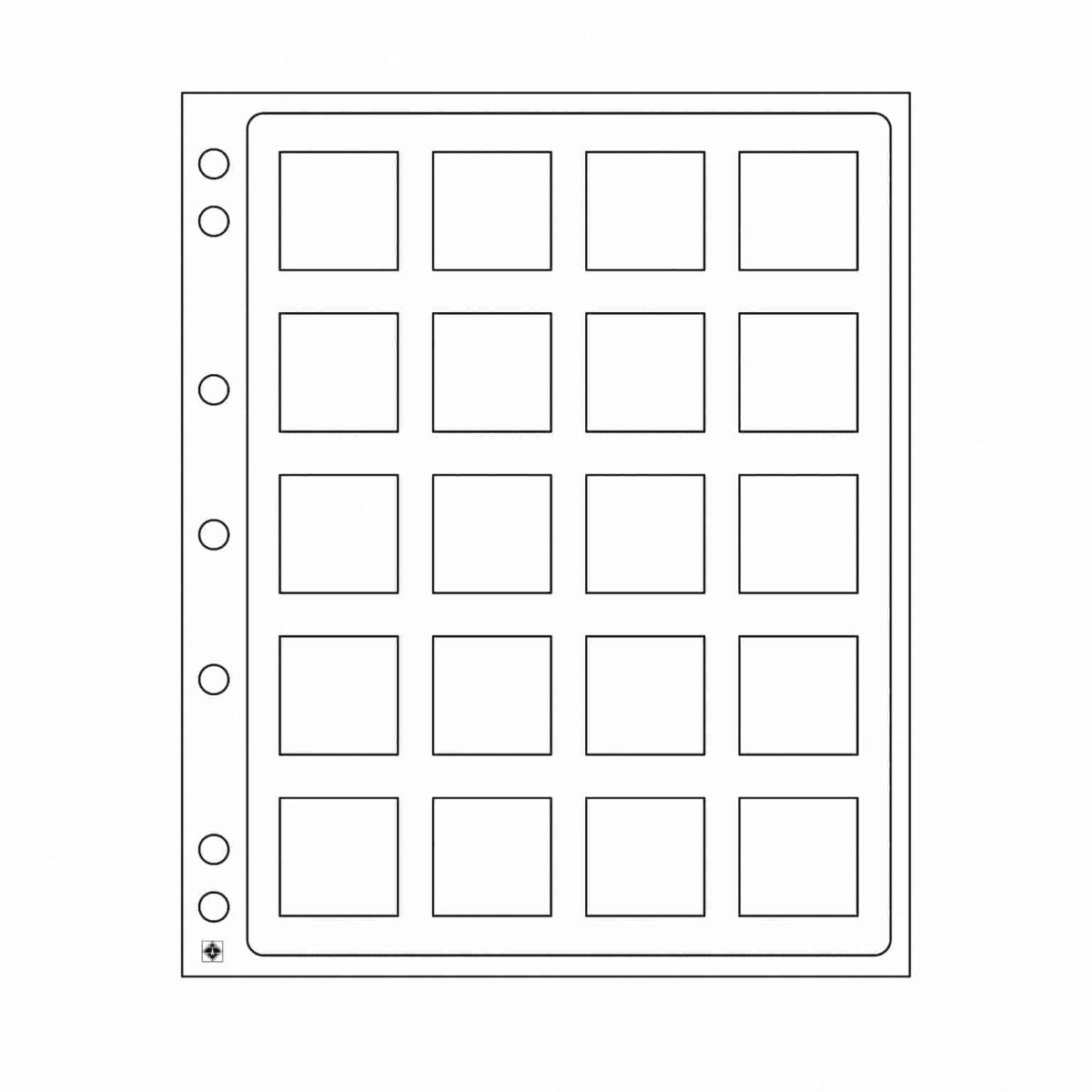 Plastic Sheets ENCAP, clear pockets for 20 square Coin Capsules QUADRUM 50 x 50mm - Nova Coins