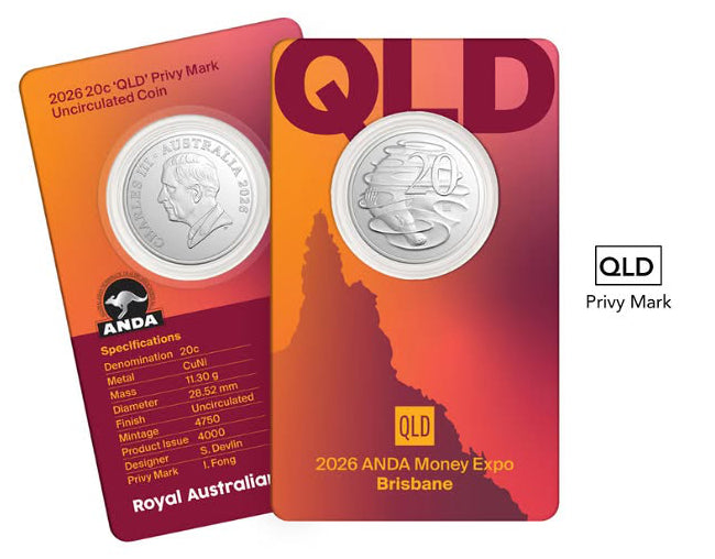 2026 20c ANDA Brisbane Money Expo QLD Privy Mark Uncirculated Coin