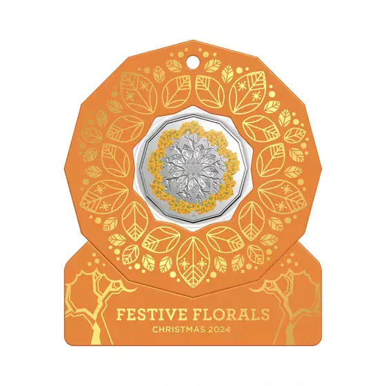 2024 Christmas Festive Florals 50c Coloured Coins - Orange