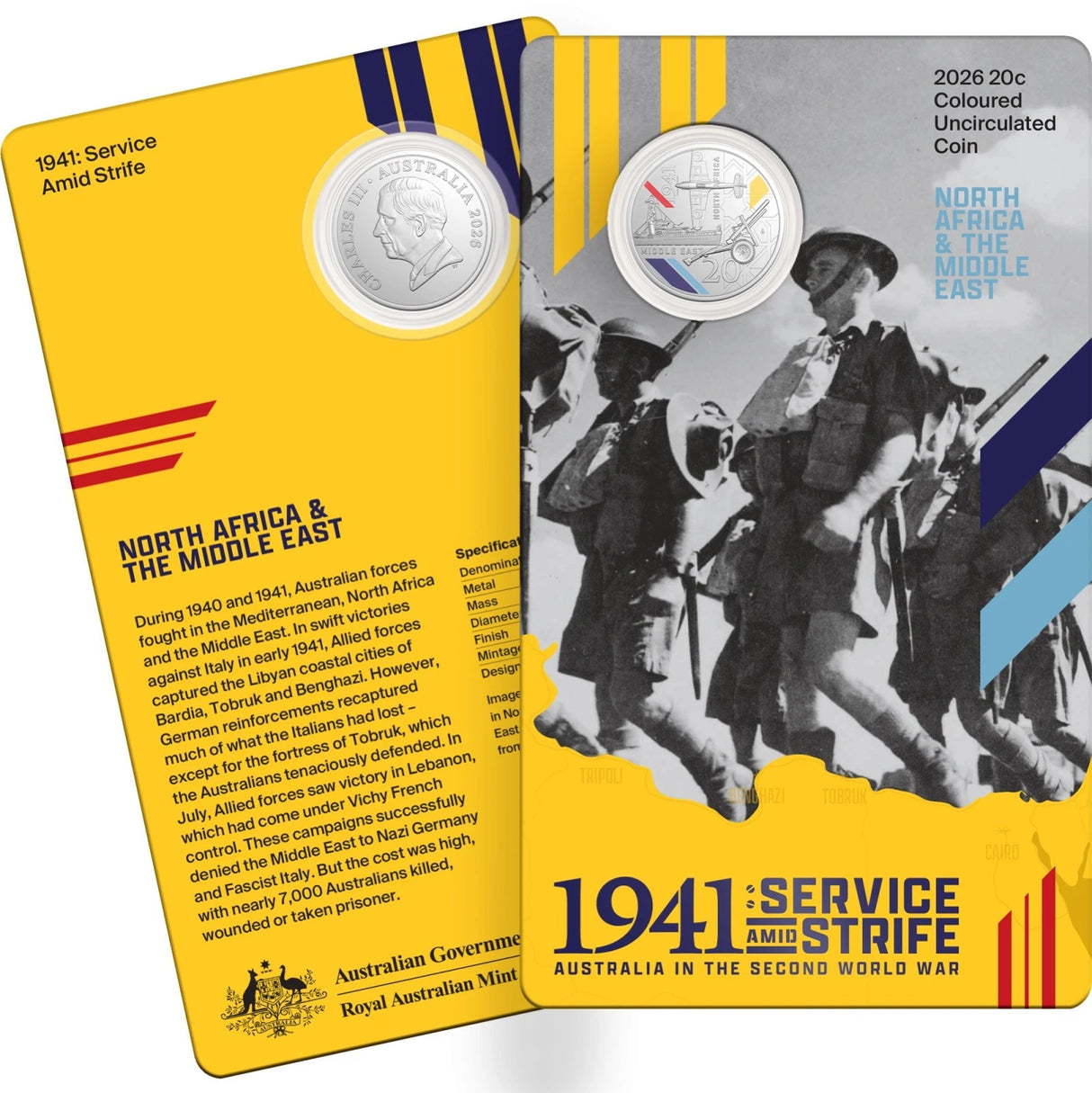 2026 WWII Service Amid Strife 20c North Africa & Middle East Colour Uncirculated Coin