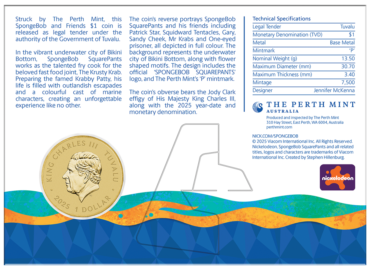 Spongebob & Friends 2025 $1 Coloured Collector Coin in Card