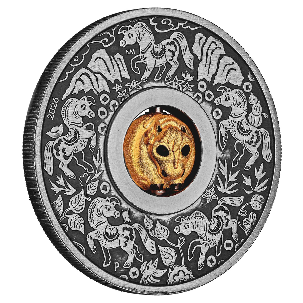 Year of the Horse Rotating Charm 2026 1oz Silver Antiqued Coin