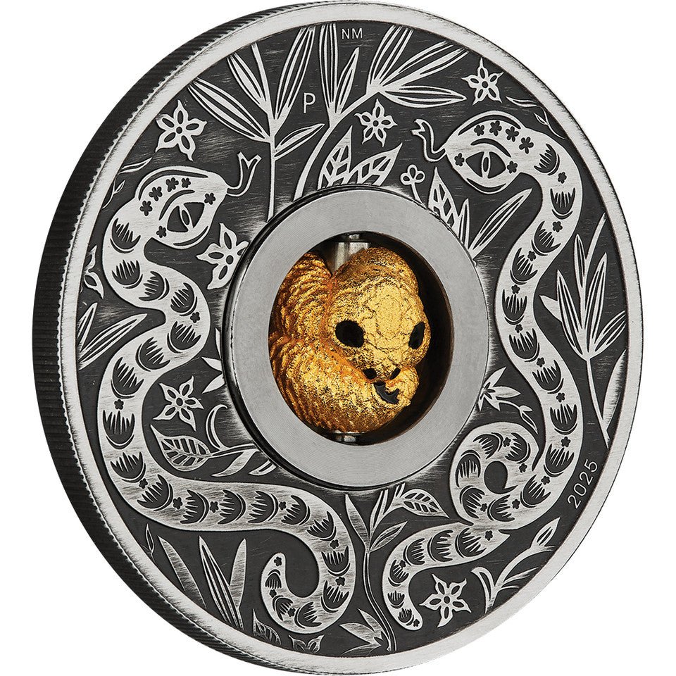 Year of the Snake Rotating Charm 2025 1oz Silver Antiqued Coin - Nova Coins