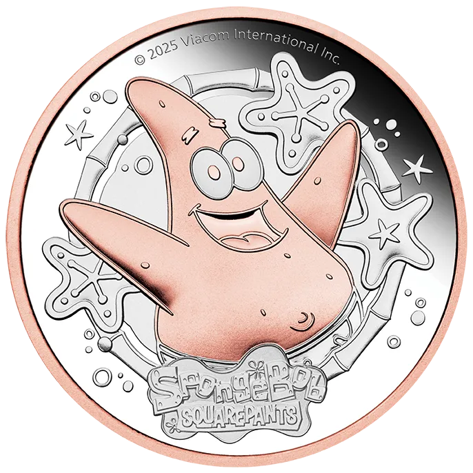 2025 SpongeBob SquarePants - Patrick Star 2oz Silver Proof Gilded Coin