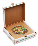 2oz silver colored pizza coin in a box