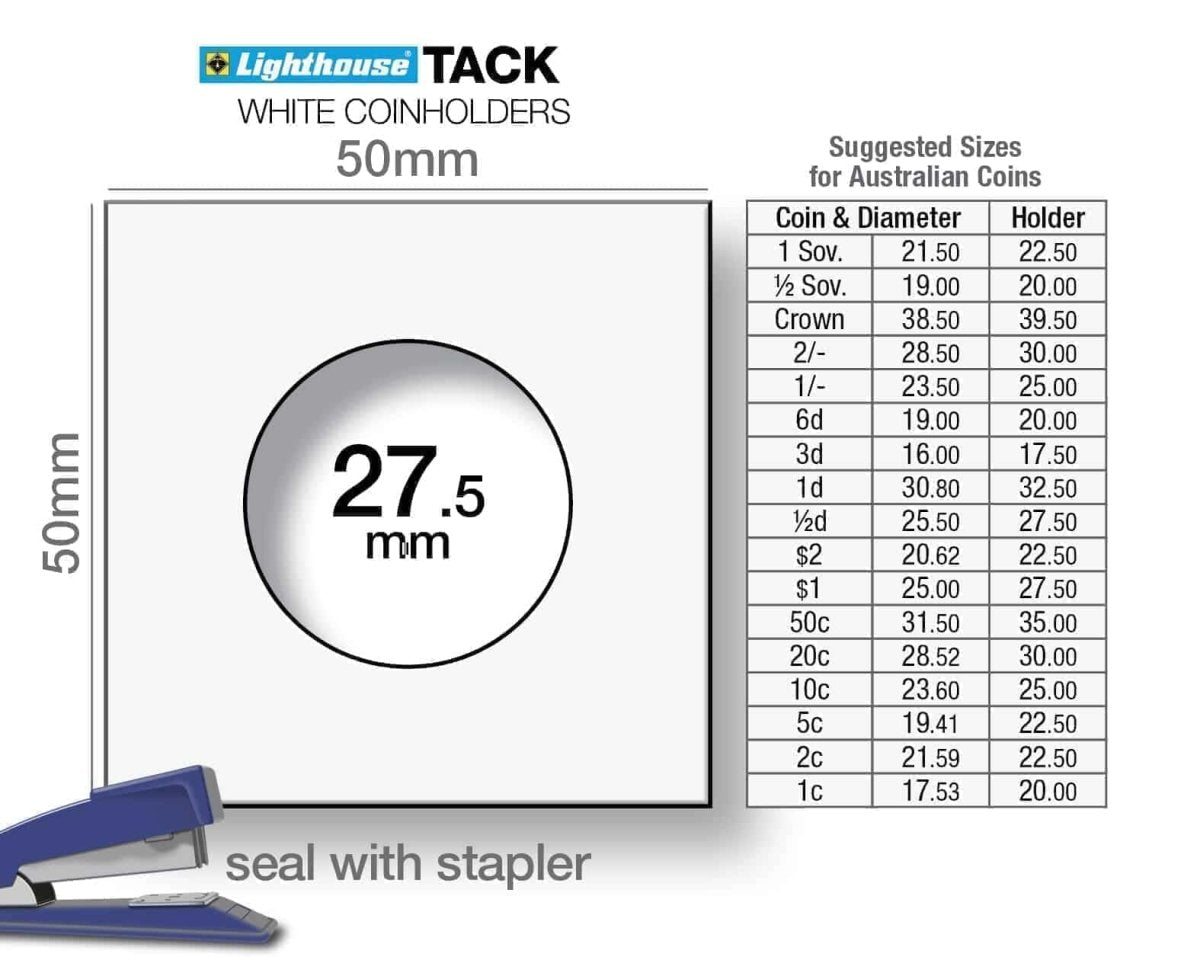 $1 & Half Penny - Lighthouse TACK Staple 2×2" Coin Holders (27.5mm) - Nova Coins