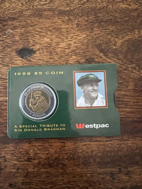 1996 $5 Don Bradman Bi - Metallic UNC - Westpac sleeve - Nova Coins