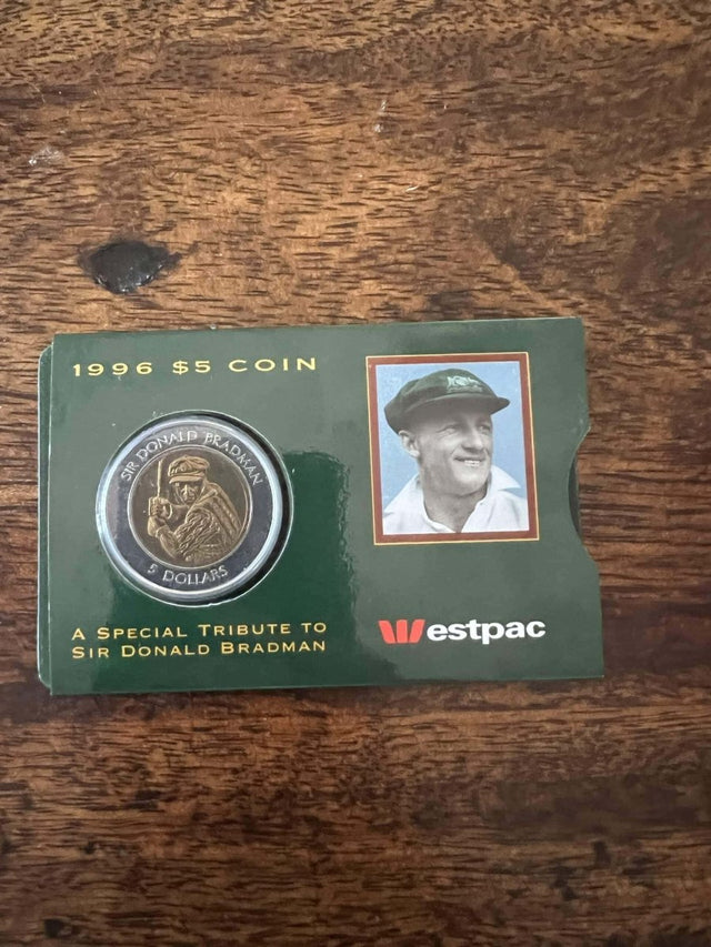 1996 $5 Don Bradman Bi - Metallic UNC - Westpac sleeve - Nova Coins