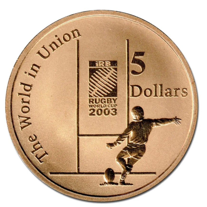 2003 $5 Rugby World Cup Uncirculated Coin