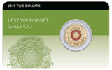2015 $2 Lest We Forget Gallipoli UNC Coin Pack - Front