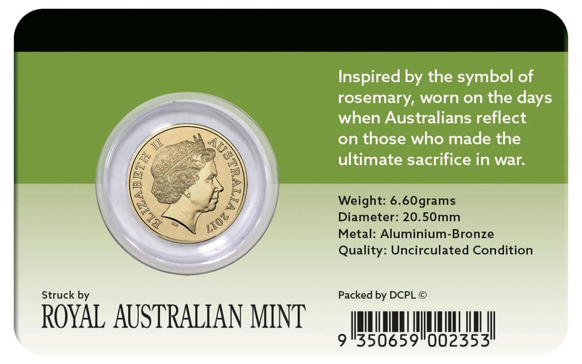 2017 $2 Remembrance Day Sprig of Rosemary UNC Coin Pack - Back