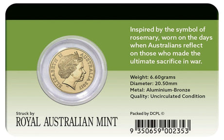 2017 $2 Remembrance Day Sprig of Rosemary UNC Coin Pack - Back