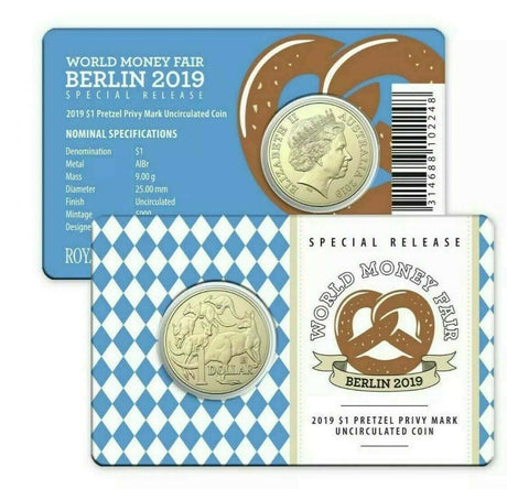 2019 $1 World Money Fair Berlin "Pretzel" Privy Mark - Nova Coins