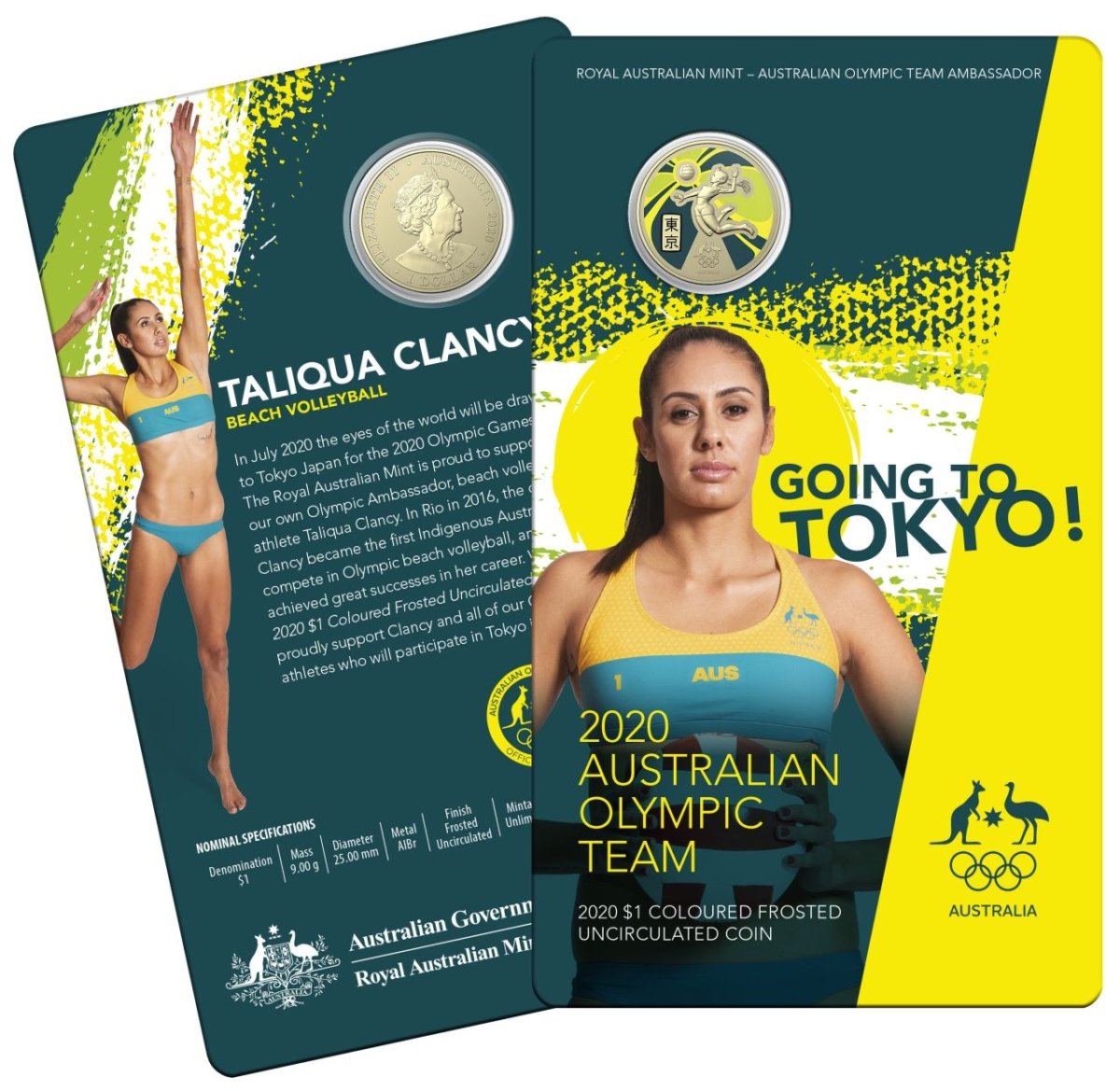 2020 Australian Olympic Team $1 Coloured Carded Coin - Nova Coins