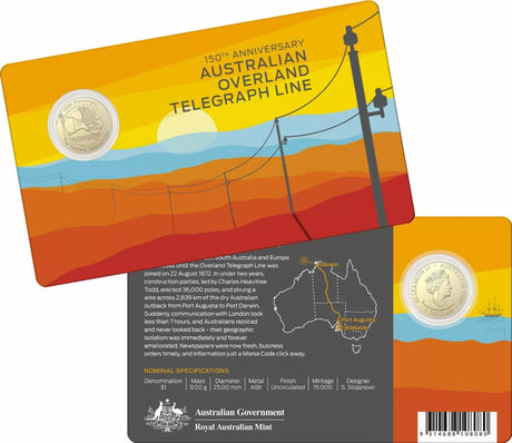 2022 $1 150th Anniversary Australian Overland Telegraph Line Uncirculated Carded Coin - Nova Coins