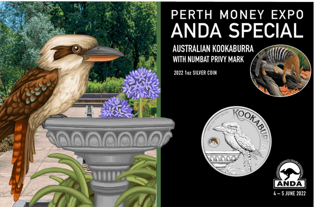 2022 $1 Kookaburra ANDA Perth Money Expo Coloured Numbat Privy - Nova Coins