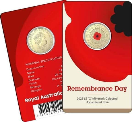 2022 Remembrance Day $2 Al - Br C Mintmark Uncirculated Coin - Nova Coins
