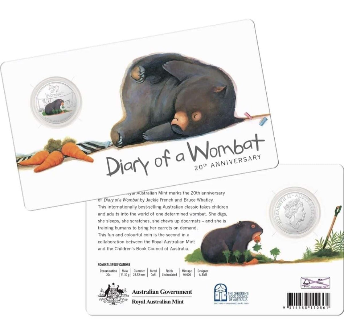 2022 Twenty Cent 20th Anniversary of Diary of a Wombat Uncirculated - Nova Coins