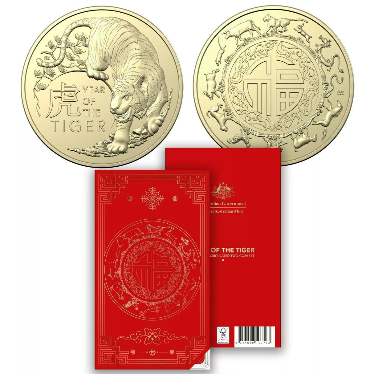 2022 Lunar Year of the Tiger $1 Uncirculated 2 Coin Set