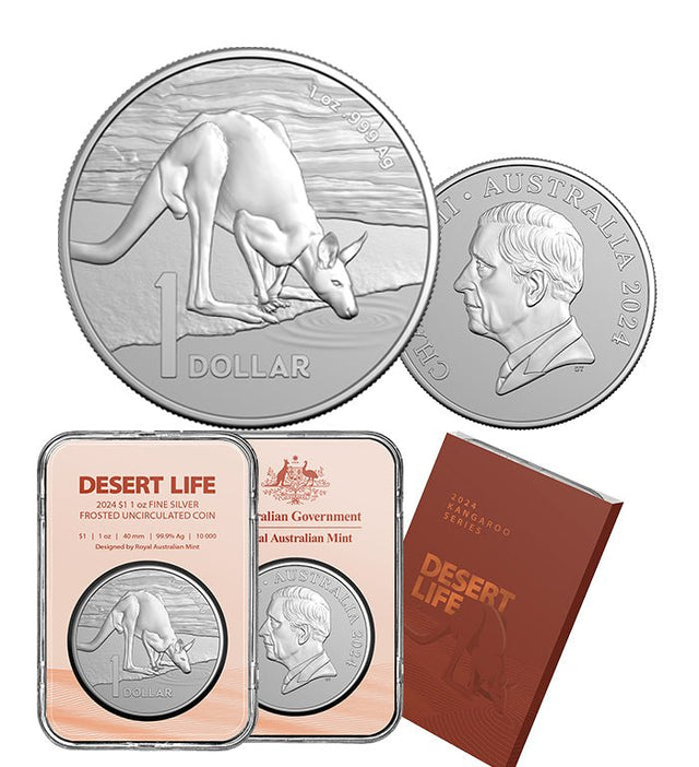 2024 $1 Kangaroo Series Desert Life 1oz Silver Frosted UNC - Nova Coins