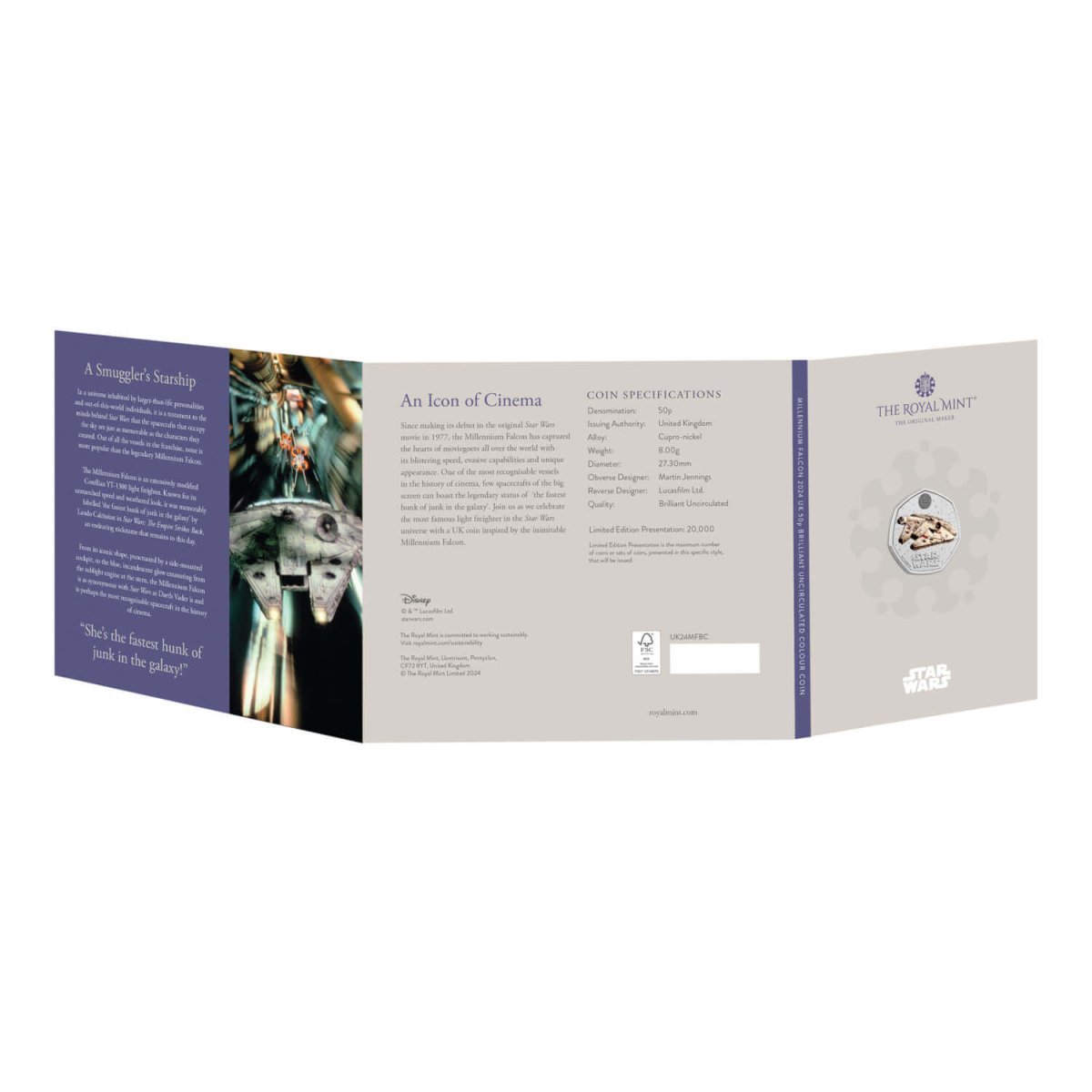 2024 50p Star Wars Millennium Falcon Coloured BUNC Coin - Nova Coins