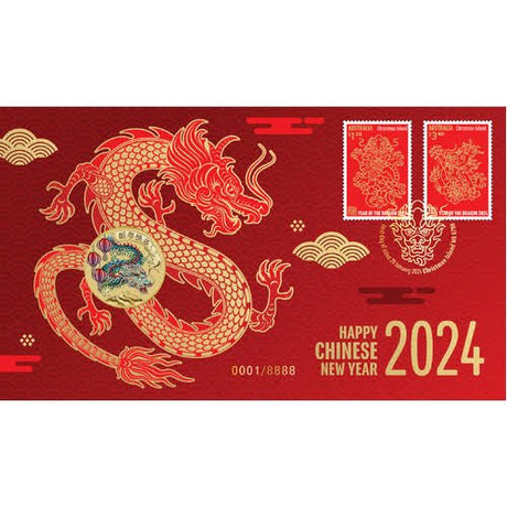 2024 Happy Chinese New Year AlBr $1 Perth Mint Stamp & Coin PNC - Nova Coins