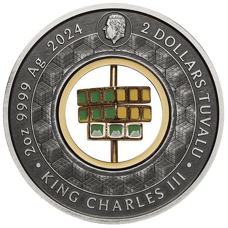 2024 Rubik’s™ Cube 50th Anniversary 2oz Silver Antiqued Coloured Coin - Nova Coins