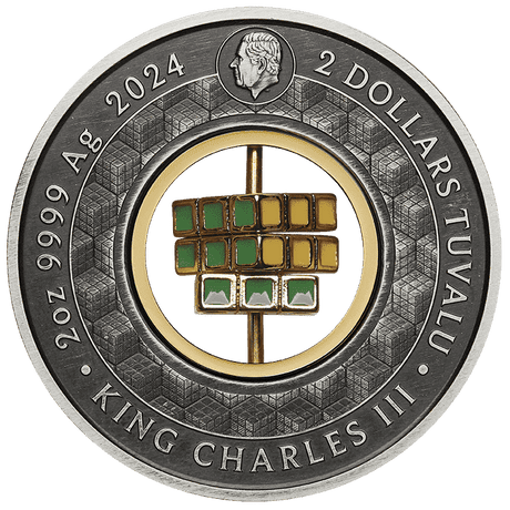 2024 Rubik’s™ Cube 50th Anniversary 2oz Silver Antiqued Coloured Coin - Nova Coins