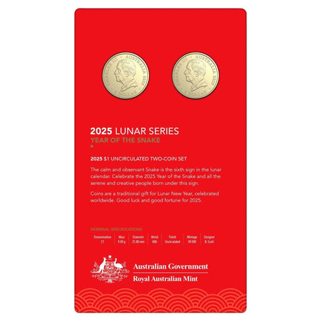2025 $1 AlBr Uncirculated 2 Coin Set - Year of The Snake - Nova Coins