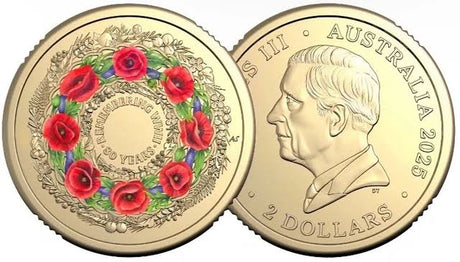 2025 $2 Remembrance 80th Ann of WWII poppy wreath Coin - Nova Coins