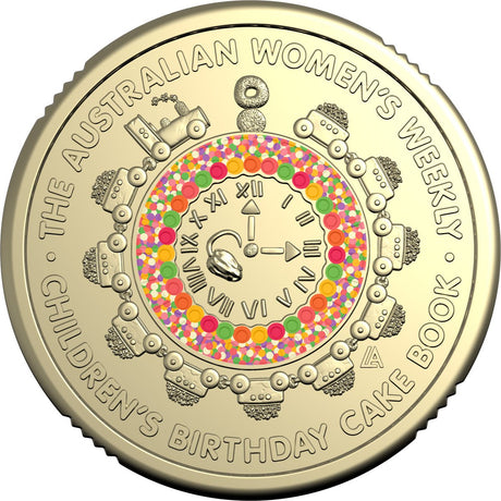 2025 Australian Women’s Weekly Children’s Birthday Cake Book $2 two dollar coloured Coin - Hickory Dickory Watch aunc - Nova Coins