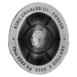 Silver coin with King Charles III's portrait and text