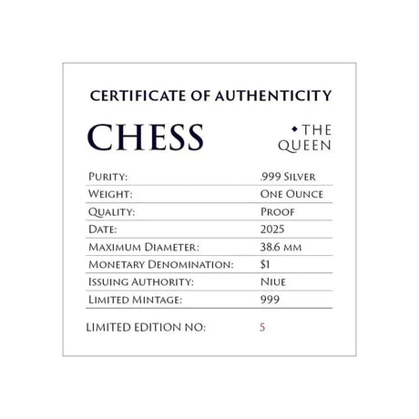 Chess Queen 2025 $1 1oz Silver Black Proof Coin