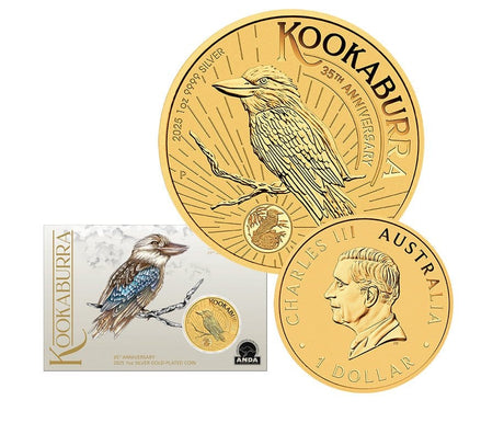 35th Anniversary of the Australian Kookaburra 2025 1oz Silver Gold - Plated Coin in Card - ANDA Sydney Money Expo 25 - Nova Coins