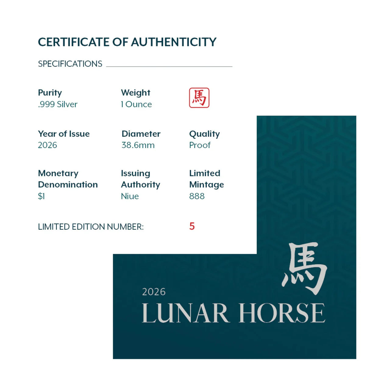 Lunar Year of the Horse 2026 $1 1oz Silver Proof Coin