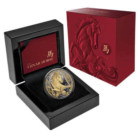 Lunar Year of the Horse 2026 $1 Gold-plated 1oz Silver Black Proof