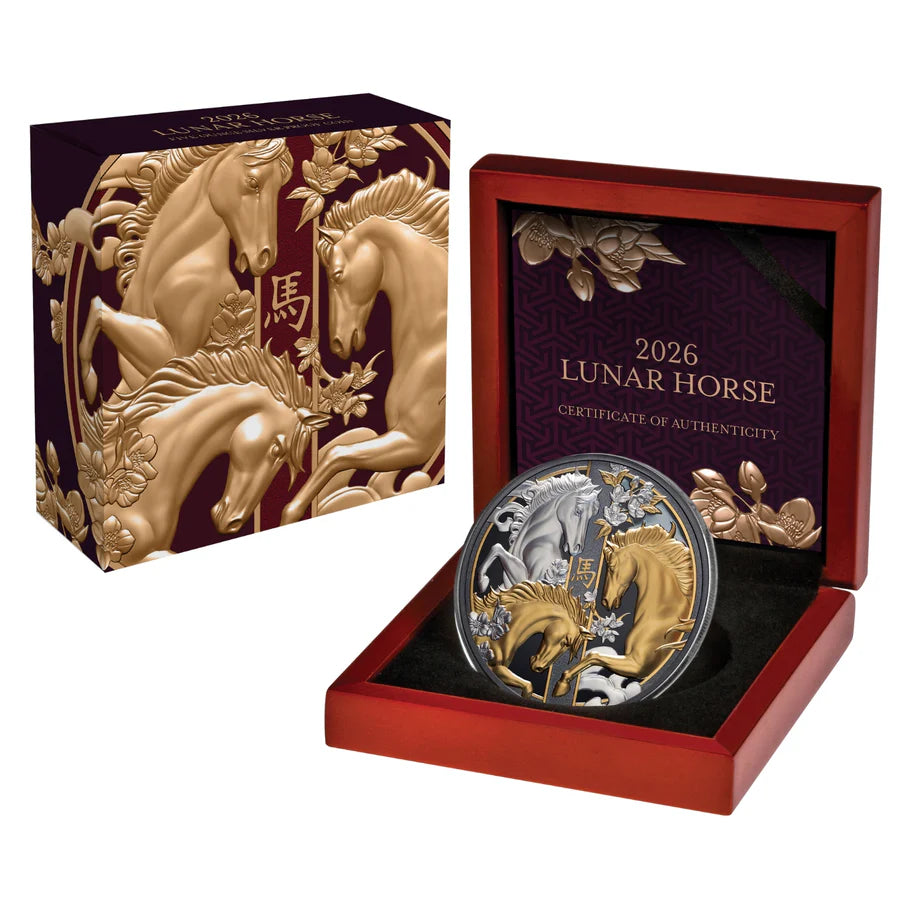 Lunar Year of the Horse 2026 $10 5oz Gold-Plated Silver Black Proof Coin