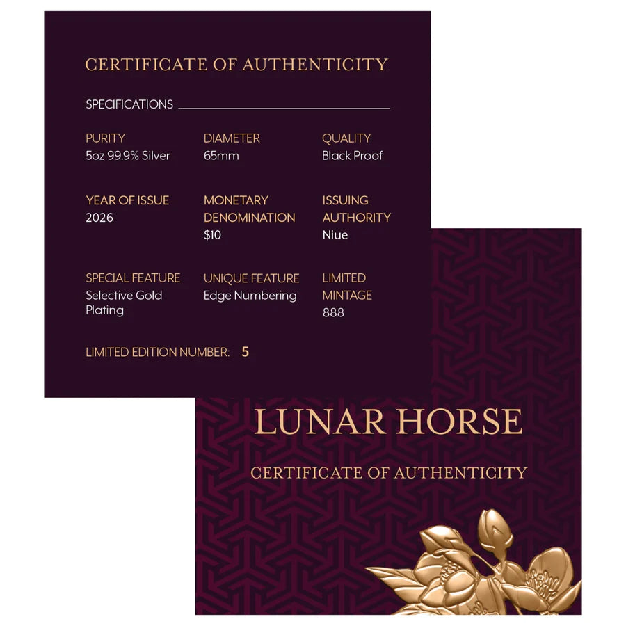 Lunar Year of the Horse 2026 $10 5oz Gold-Plated Silver Black Proof Coin