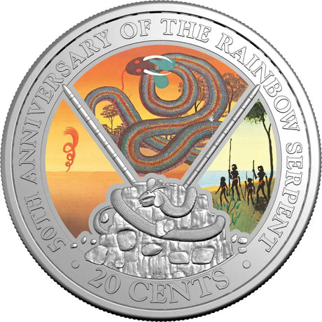 The Rainbow Serpent 50th Anniversary 2025 20c Colour Uncirculated Coin & Special Edition Book