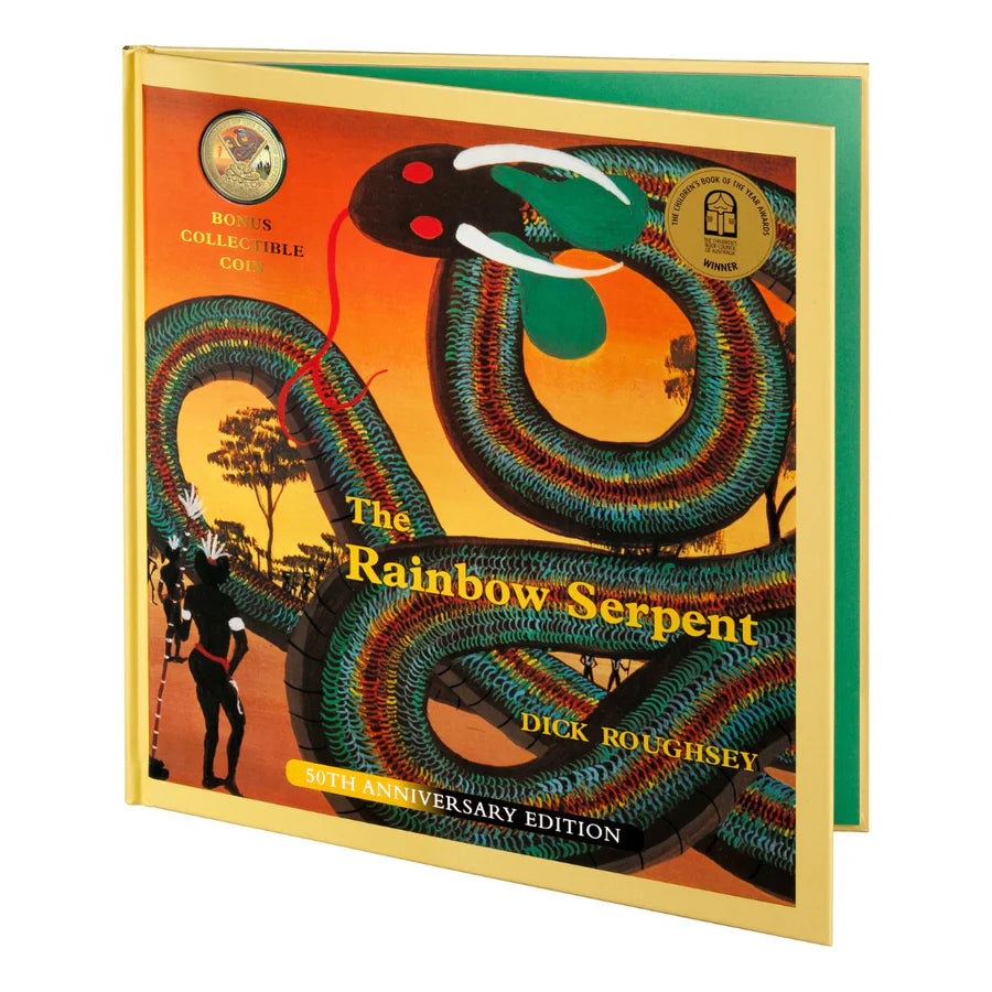 The Rainbow Serpent 50th Anniversary 2025 20c Gold-plated Colour Uncirculated Coin & Deluxe Special Edition Book