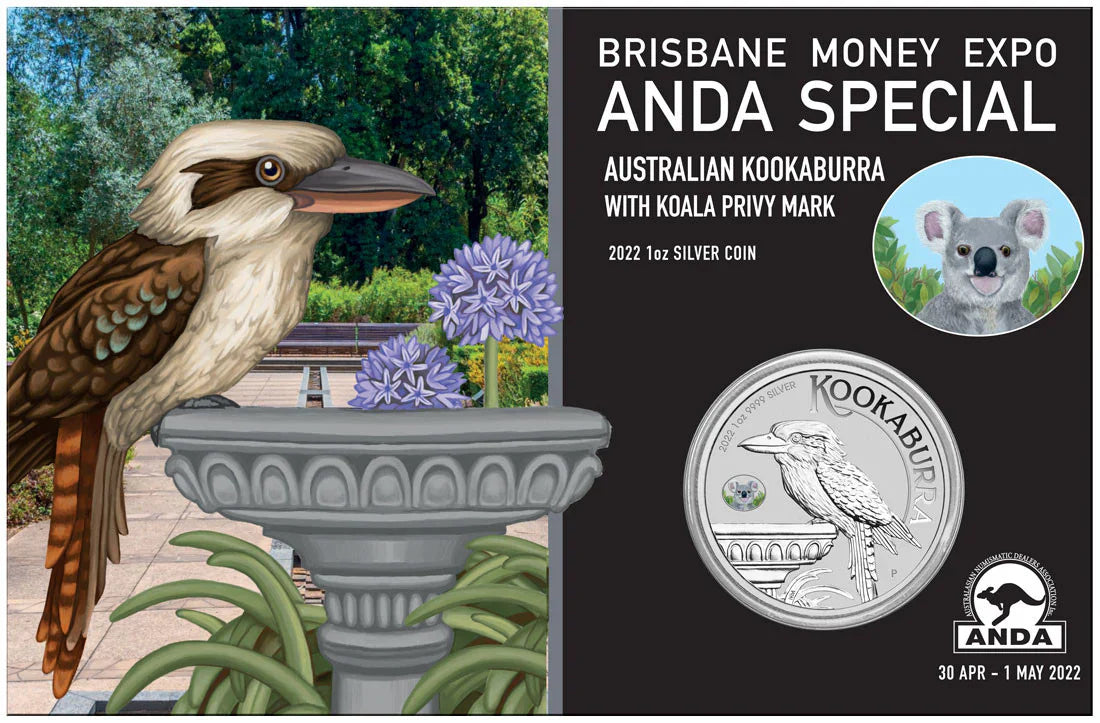 2022 $1 Kookaburra ANDA Brisbane Money Expo Coloured Koala Privy