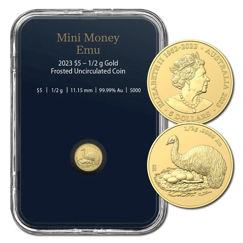 "2023 $5 Mini Money Emu 0.5g Gold Frosted UNC - Nova Coins"
