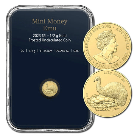"2023 $5 Mini Money Emu 0.5g Gold Frosted UNC - Nova Coins"