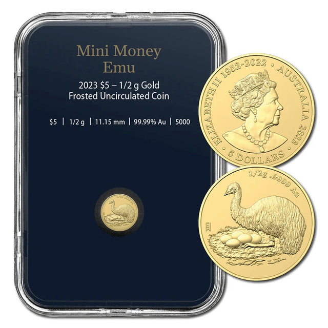 "2023 $5 Mini Money Emu 0.5g Gold Frosted UNC - Nova Coins"